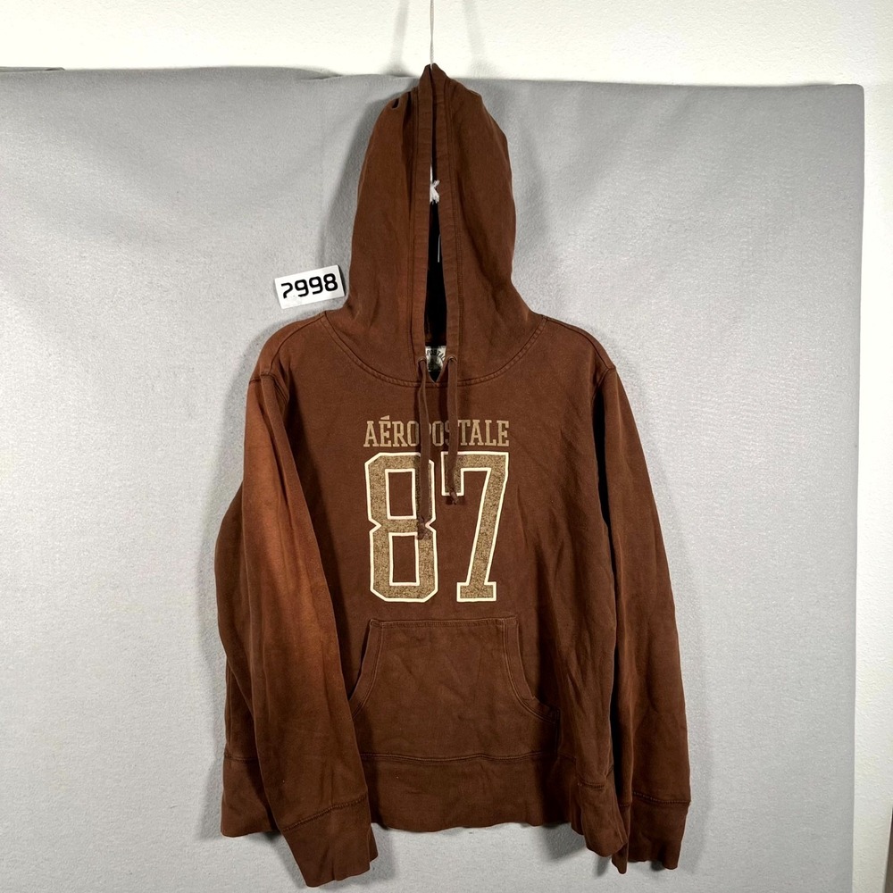 Aeropostale Hoodie Mens Medium Brown 87‎ Graphic Fleece Lined Cotton Pullover